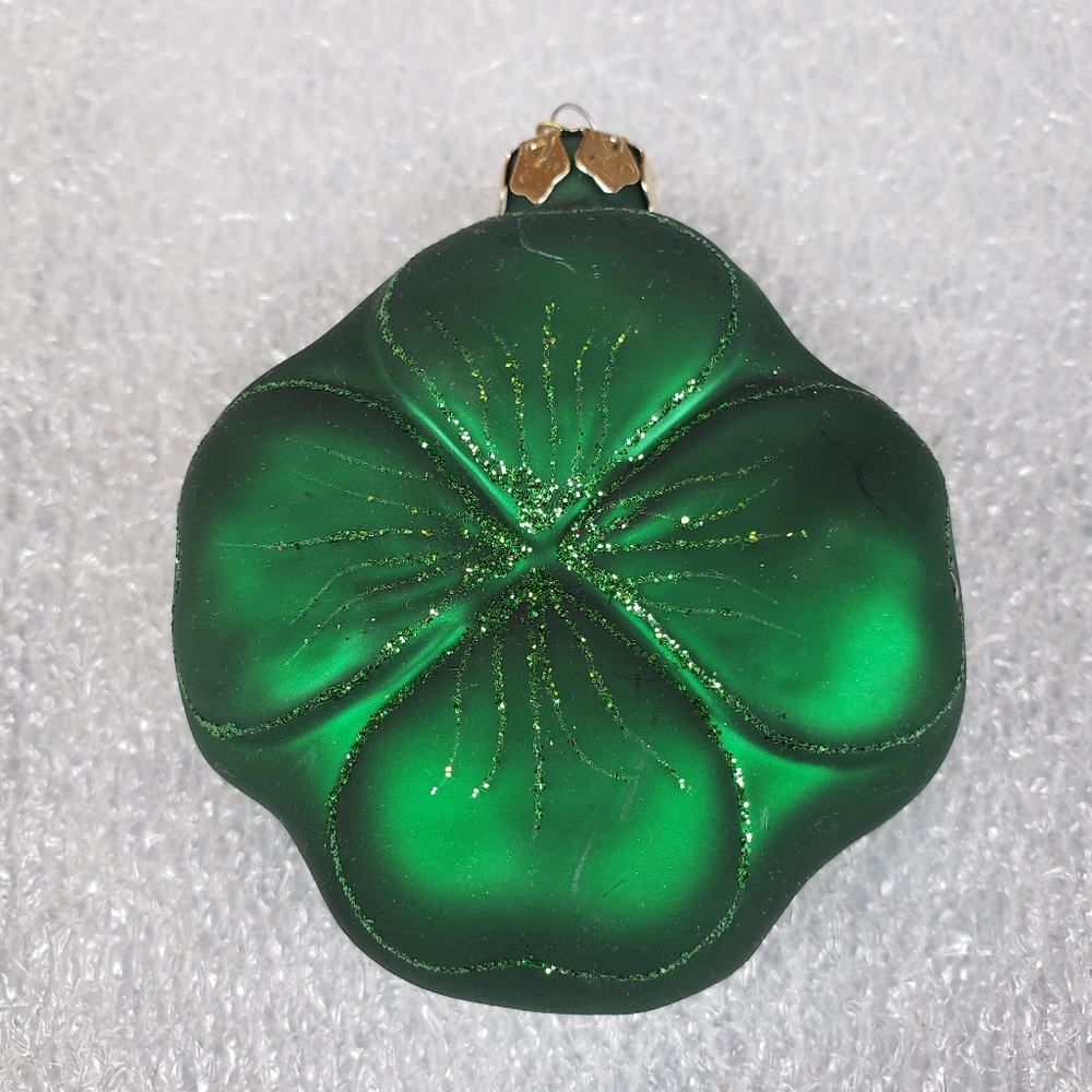Rare Seasons Of Cannon Falls Glass Four Leaf Clover Christmas Tree Ornament